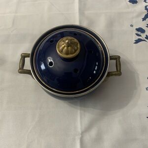 Navy Pot with Brass Lid and Handles